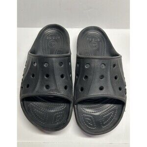 CROCS  Baya Unisex Sandals Comfort Black Shoes Slides  Spellout men 7 women 9